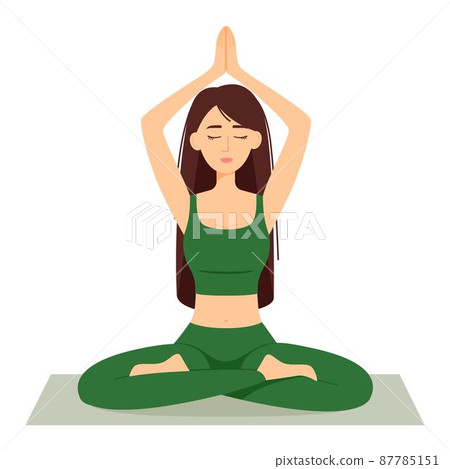 Meditating woman. Girl in lotus position practicing yoga, vector illustration 87785151