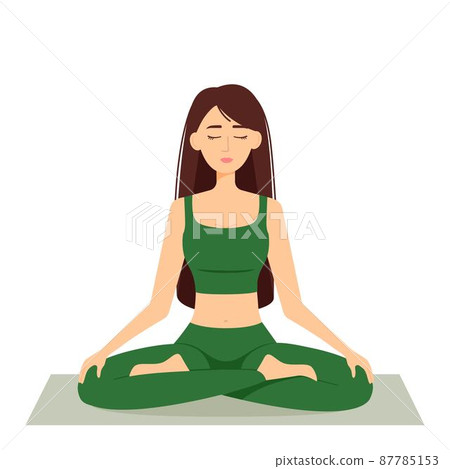 Meditating woman. Girl in lotus position practicing yoga, vector illustration 87785153