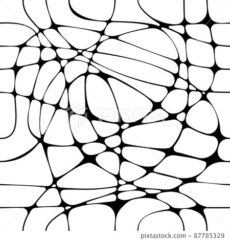 Seamless vector pattern with black tangled wave lines on white background. 87785329