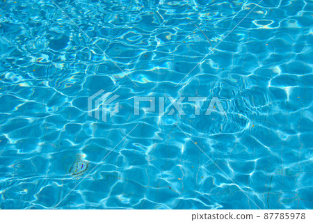 Closeup surface of blue clear water with small ripple waves in swimming pool. Closeup surface of blue clear water with small ripple waves in swimming pool. 87785978