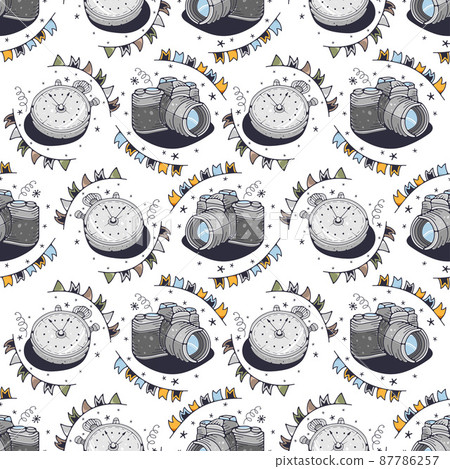 Photo camera and Stopwatch. Photo camera and Stopwatch. 87786257