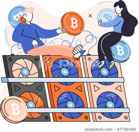 Cryptocurrency bitcoin mining metaphor, Blockchain technology. Cyber banking exchange procedures 87786489