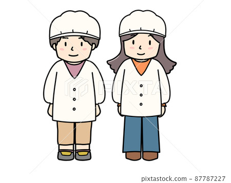 Illustration of men and women wearing white coats on duty 87787227