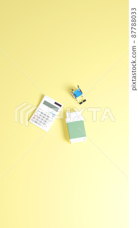 放置在平面上的微型床和輪椅以及計算器的 3D 渲染插圖 87788033