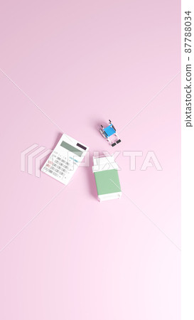 放置在平面上的微型床和輪椅以及計算器的 3D 渲染插圖 87788034