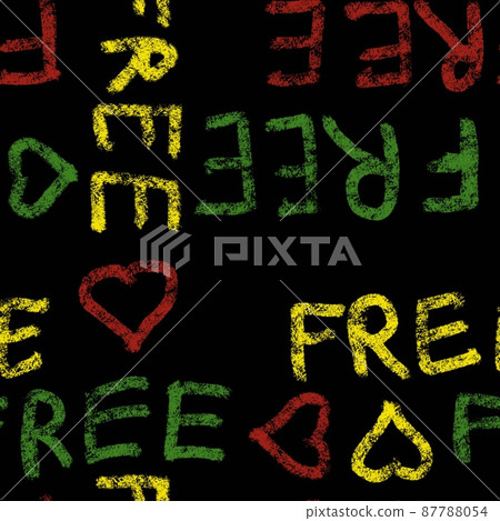 Hand drawn seamless pattern with african geometric ornament design print, Juneteenth freedom 1865 fabric, yellow green red black abstract shapes kente cloth, ethnic background. 87788054