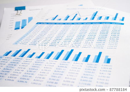 Spreadsheet table paper. Finance development, Banking Account, Statistics Investment Analytic research data economy, trading, office reporting Business company concept. 87788184