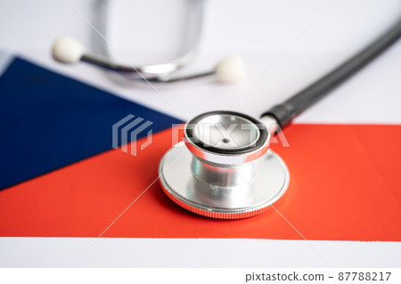 Black stethoscope on Czech republic flag background, Business and finance concept. 87788217