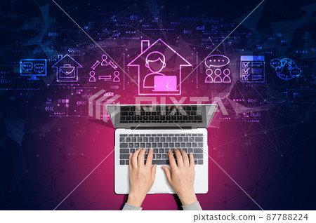 Remote Work theme with person using laptop 87788224