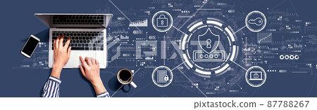 Cyber security theme with person using laptop Cyber security theme with person using laptop 87788267