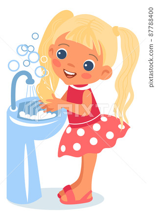 Smiling girl washing hands in water basin.... - Stock Illustration  [87788400] - PIXTA