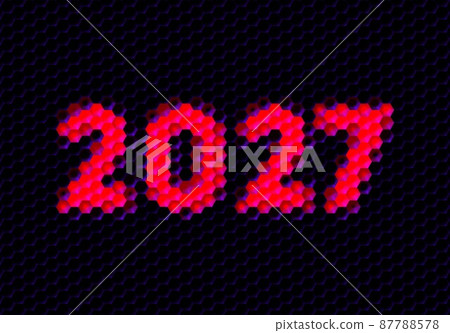 Sign of the year 2027 with hex pixel grid. New Years number or digits for holiday eve celebration card or calendar. Sign of the year 2027 with hex pixel grid. New Years number or digits for holiday eve celebration card or calendar. 87788578