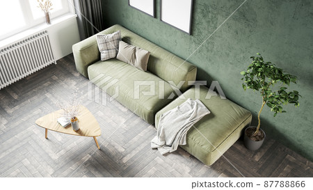 Living room interior in loft, scandinavian style, 3d render Living room interior in loft, scandinavian style, 3d render 87788866