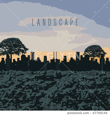 City sunset landscape from the park - Stock Illustration [87789148] - PIXTA