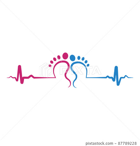 Baby footprint flat icon isolated on white background. Baby heartbeat. Child's sonogram. Design elements for nursery decor, photoshoot, family concepts, paediatrics. Vector illustration. EPS10. 87789228