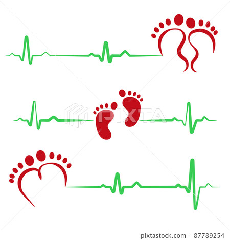 Baby footprint flat icon isolated on white background. Baby heartbeat. Child's sonogram. Design elements for nursery decor, photoshoot, family concepts, paediatrics. Vector illustration. EPS10. 87789254