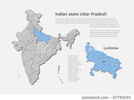 India country map, state Uttar Pradesh template 87789293