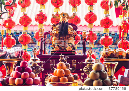 Items and food Pay respect to god religion in Chinese culture with Chinese lanterns traditional decoration worship ceremony in Chinese temple Items and food Pay respect to god religion in Chinese culture with Chinese lanterns traditional decoration worship ceremony in Chinese temple 87789466