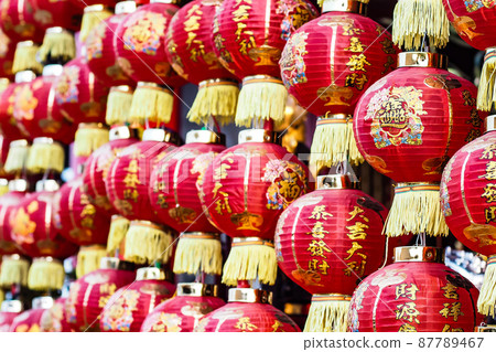 Chinese red lanterns religion traditional decoration in new years culture event festival 87789467