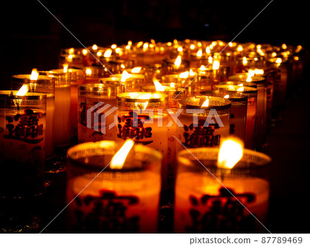 Chinese lanterns religion traditional frame of candle decoration arrange over dark space Chinese lanterns religion traditional frame of candle decoration arrange over dark space 87789469