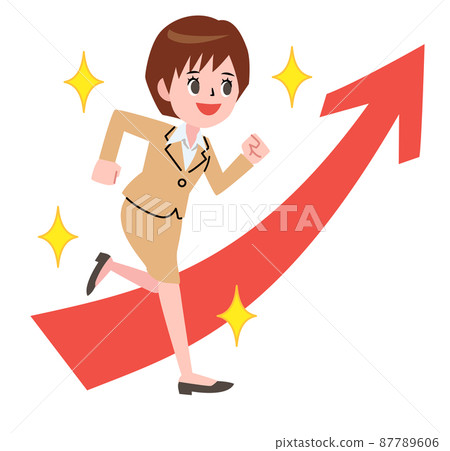 年輕的女商人帶著微笑和向上的箭頭奔跑 87789606
