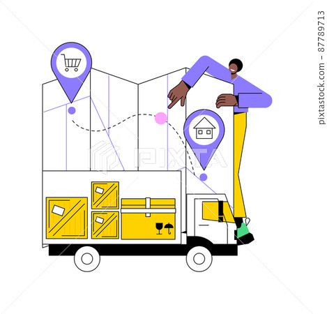 Delivery point abstract concept vector illustration. Delivery point validation, courier driver app, shipping company, post office, tracking application, pick up parcel abstract metaphor. 87789713