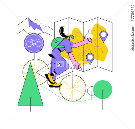 Bike paths network abstract concept vector illustration. National cycling path, bike road network, outdoor recreation, bicycle city map, park cycling route, urban bikeway system abstract metaphor. 87789752
