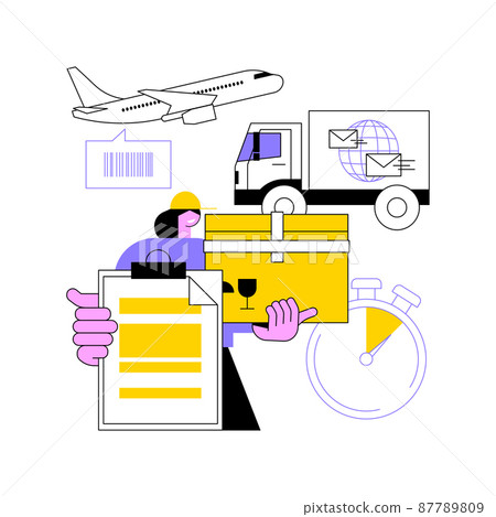 Express delivery service abstract concept vector illustration. Air freight logistics, global postal mail, package delivery, fast shipping order, tracking number, post office abstract metaphor. Express delivery service abstract concept vector illustration. Air freight logistics, global postal mail, package delivery, fast shipping order, tracking number, post office abstract metaphor. 87789809