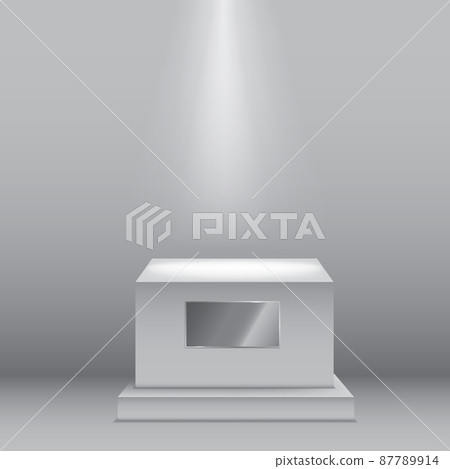 White cube podium with light. Vector illustration. 87789914