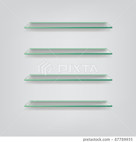 Vector glass shelves isolated on grey background. Vector glass shelves isolated on grey background. 87789935