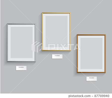Golden, silver and bronze frames isolated on grey background. Vector illustration. Podium frames. 87789940
