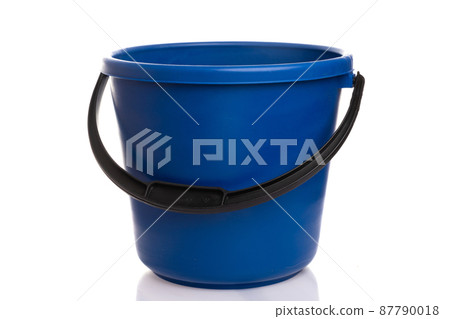 empty blue bucket with black handle on white isolated background 87790018