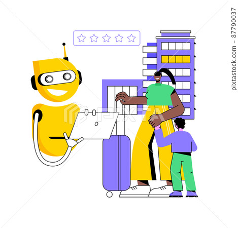 Smart hospitality industry abstract concept vector illustration. Communications and IT solutions, staff efficiency, hotel concierge robot, artificial intelligence in tourism abstract metaphor. 87790037