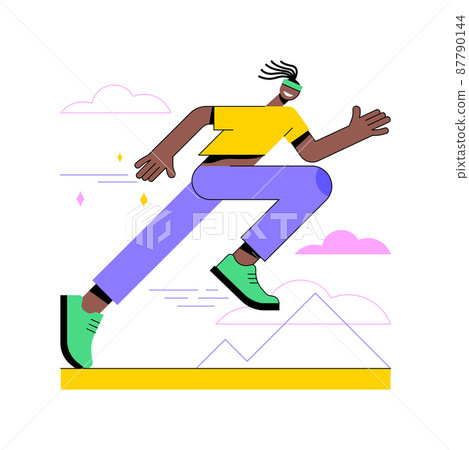 Running abstract concept vector illustration. Sports lifestyle, daily workout, training exercise, speed race, morning jogging, outdoor stadium, marathon athlete, track activity abstract metaphor. 87790144