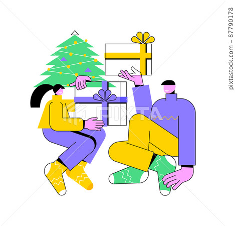 Winter holidays abstract concept vector illustration. New year celebration, winter holidays activities, Christmas eve, giving present, room and tree decor, ski resort vacation abstract metaphor. 87790178