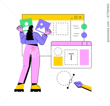Layout abstract concept vector illustration. Website development, user interface, frontend, graphic design team, landing page, responsive design, marking tool, consistency abstract metaphor. 87790402