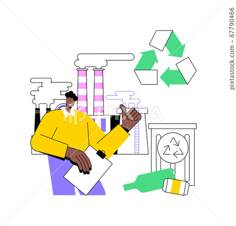 Mechanical recycling abstract concept vector illustration. Mechanical plastics recycling, industrial waste management, material processing for reuse, solid debris disposal abstract metaphor. 87790466