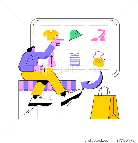 Webrooming abstract concept vector illustration. Check product online, webrooming practice, digital goods research, customer information, e-commerce website, shopping behavior abstract metaphor. 87790473