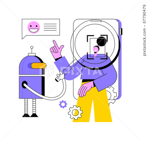 Affective computing abstract concept vector illustration. Recognize user emotional state, human-computer interaction, process data, speech and gesture recognition, monitoring abstract metaphor. Affective computing abstract concept vector illustration. Recognize user emotional state, human-computer interaction, process data, speech and gesture recognition, monitoring abstract metaphor. 87790479