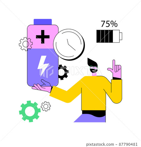 Battery runtime abstract concept vector illustration. Battery innovative solution, extend runtime, charging technology, long life, durability calculation, high energy capacity abstract metaphor. Battery runtime abstract concept vector illustration. Battery innovative solution, extend runtime, charging technology, long life, durability calculation, high energy capacity abstract metaphor. 87790481