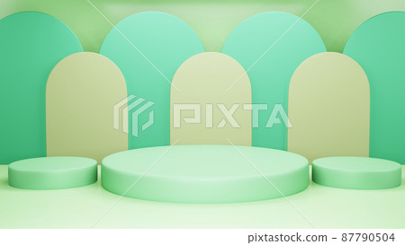3d rendering green bright cylinder podium minimal studio background. Abstract 3d geometric shape object illustration render. Display for food natural product. 3d rendering green bright cylinder podium minimal studio background. Abstract 3d geometric shape object illustration render. Display for food natural product. 87790504