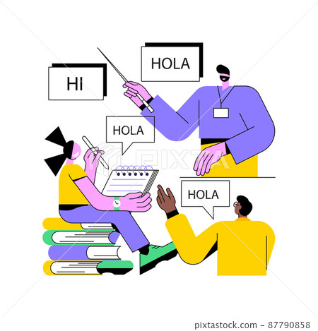 Language learning camp abstract concept vector illustration. Summer educational language program, native English speaker, improve conversational skills, training entertainment abstract metaphor. 87790858
