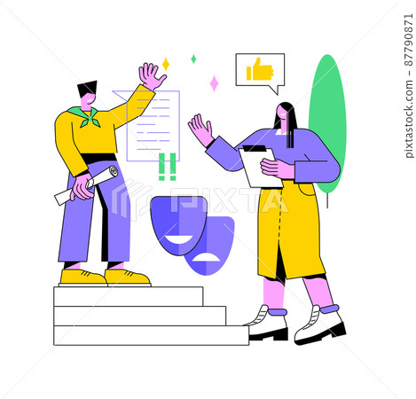 Theatre camp abstract concept vector illustration. Theatre training for kids, summer vacation camp, holiday acting program, young actor course, children drama school performance abstract metaphor. 87790871