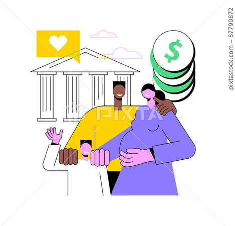 Childcare subsidy abstract concept vector illustration. Child care financial help, daycare subsidy application, rebate program, subsidized preschool, family payment assistance abstract metaphor. 87790872