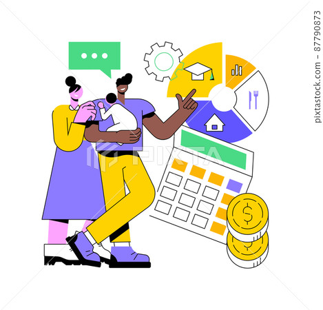 Childcare expenses abstract concept vector illustration. Child care tax credit, family budget, childcare money, daycare expenses, calculation and deduction, financial plan abstract metaphor. 87790873