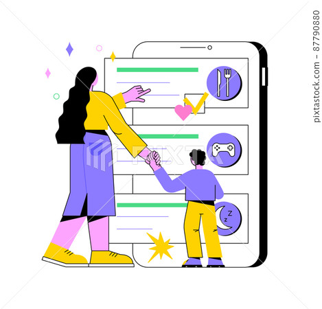 Kids routine app abstract concept vector illustration. Child routine mobile app, newborn application, toddler bedtime software, kids schedule solution, activity tracking abstract metaphor. Kids routine app abstract concept vector illustration. Child routine mobile app, newborn application, toddler bedtime software, kids schedule solution, activity tracking abstract metaphor. 87790880
