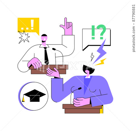 Debating club abstract concept vector illustration. Classroom debates, eloquent speech, debating competition, school club, public speaking class, effective communication skill abstract metaphor. Debating club abstract concept vector illustration. Classroom debates, eloquent speech, debating competition, school club, public speaking class, effective communication skill abstract metaphor. 87790881