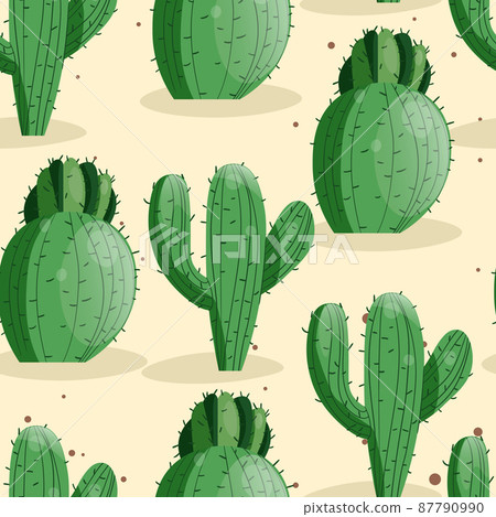 Seamless pattern with cactus with thorns, succulent on color background. Vector drawing illustration for icon, game, packaging, fabric, textile. Wild west, western, cowboy concept Seamless pattern with cactus with thorns, succulent on color background. Vector drawing illustration for icon, game, packaging, fabric, textile. Wild west, western, cowboy concept 87790990