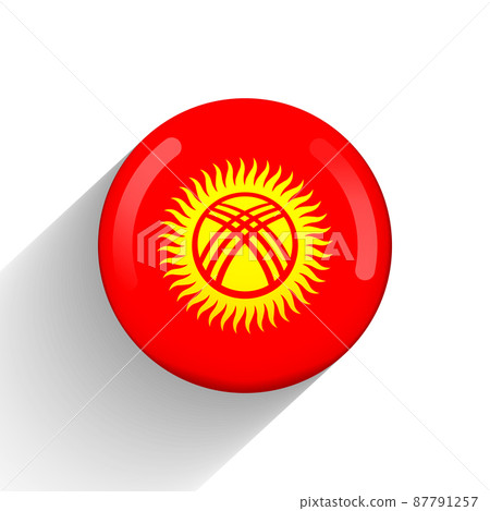 Round icon with flag of Kyrgyzstan. Glass light ball, sticker, sphere. Kyrgyz national symbol. Glossy realistic ball, 3D abstract vector illustration. Template big bubble Round icon with flag of Kyrgyzstan. Glass light ball, sticker, sphere. Kyrgyz national symbol. Glossy realistic ball, 3D abstract vector illustration. Template big bubble 87791257