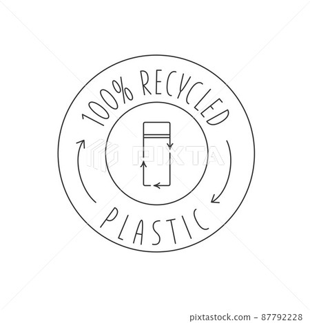 Recycled plastic logo - eco packaging icon. Vector stock illustration isolated on white background for label, wrapping, package. EPS10 Recycled plastic logo - eco packaging icon. Vector stock illustration isolated on white background for label, wrapping, package. EPS10 87792228